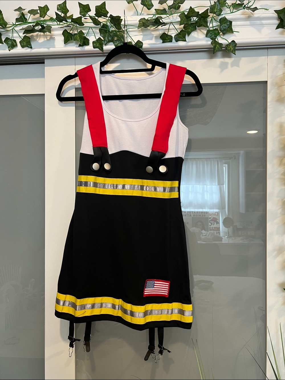 Black & Red Firefighter-Inspired Halloween costume Dress with Reflective Trim